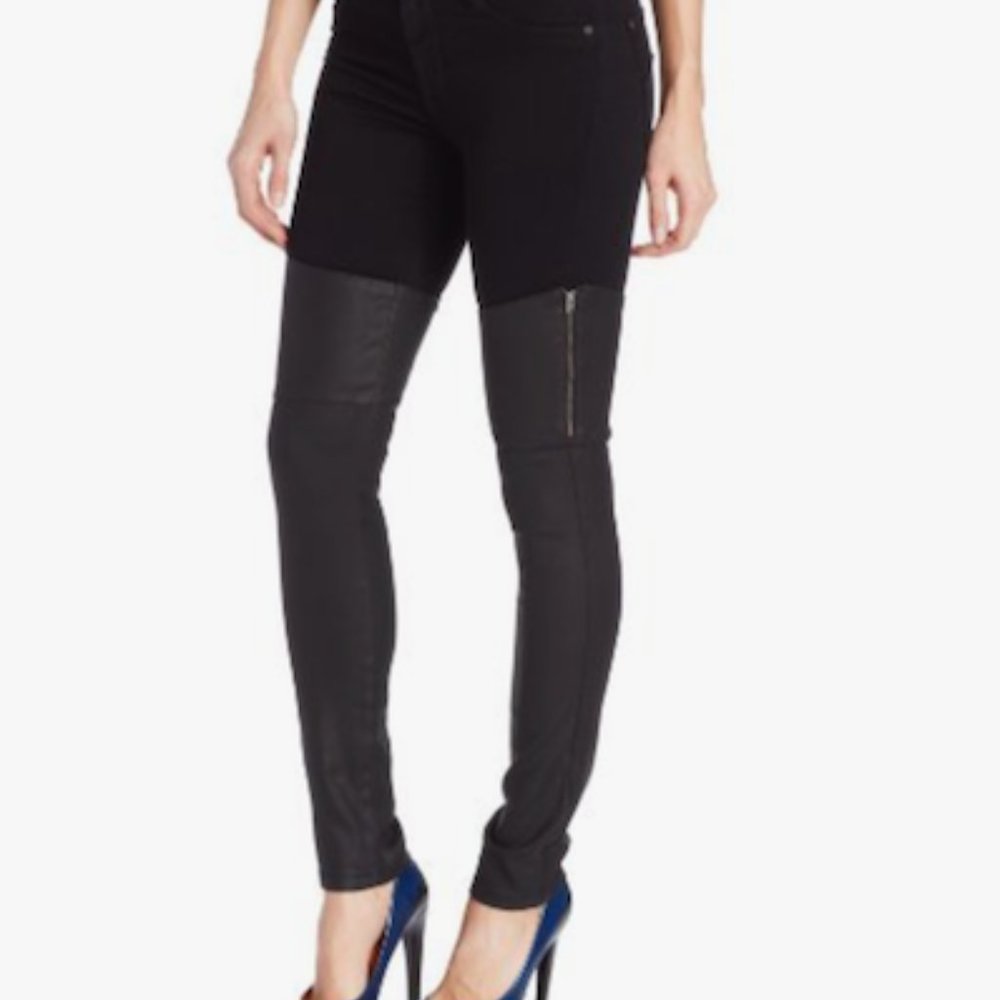 James Jeans Women's Dietrich Faux Leather Mixed Twiggy Jeans, size 25